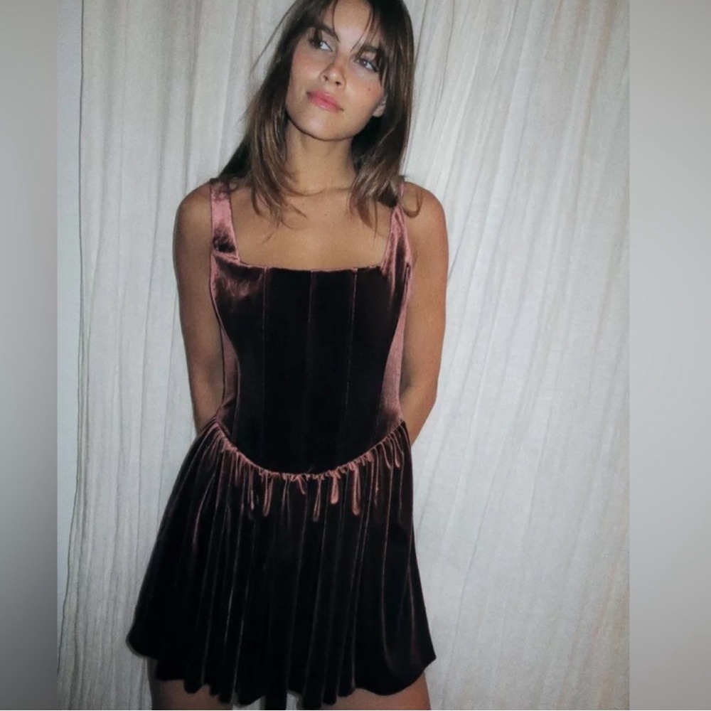 New 🆕 With Tags Zara Burgundy Velvet Corset Mini Dress with Pockets